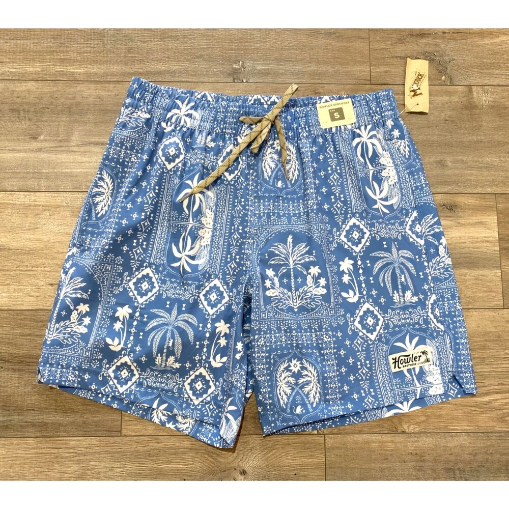 Howler Brothers Men's S Lined Board Short Drawstring Blue Hawaiian Floral